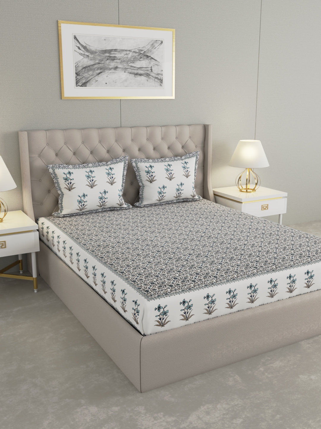 Pure Organic Cotton Bedsheet Hand Block Printed King Size with Pillow Covers 240 TC 90X108 inches