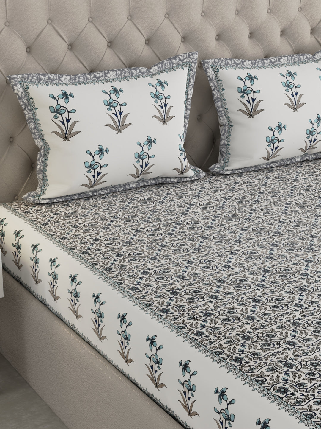 Pure Organic Cotton Bedsheet Hand Block Printed King Size with Pillow Covers 240 TC 90X108 inches