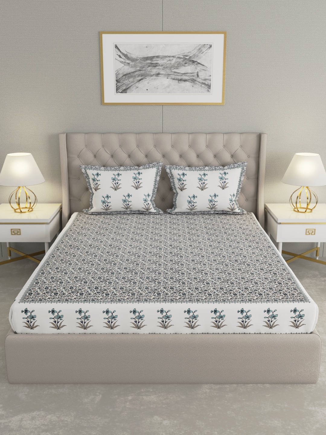 Pure Organic Cotton Bedsheet Hand Block Printed King Size with Pillow Covers 240 TC 90X108 inches