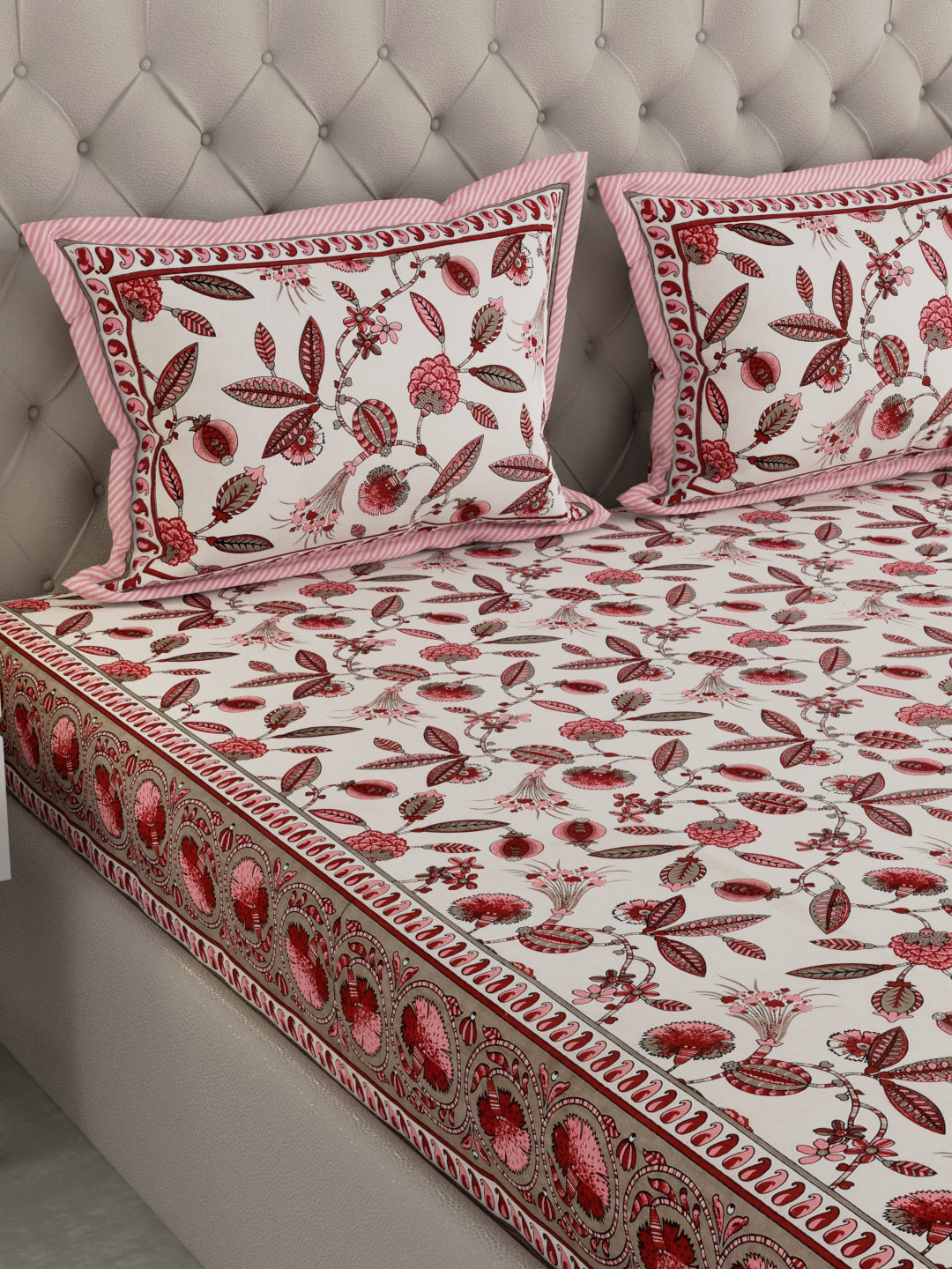 Pure Organic Cotton Bedsheet Hand Block Printed King Size with Pillow Covers 240 TC 90X108 inches