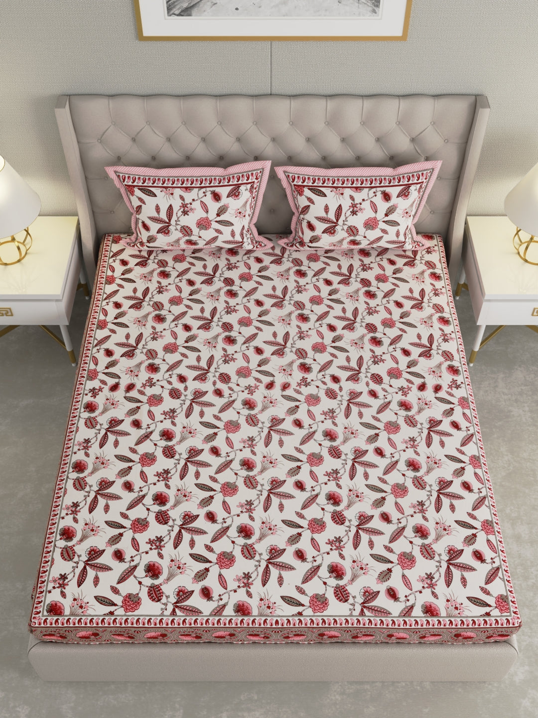 Pure Organic Cotton Bedsheet Hand Block Printed King Size with Pillow Covers 240 TC 90X108 inches
