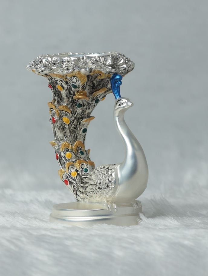 Elegant Silver Plated Antique Matt Finish Peacock Candle Holder