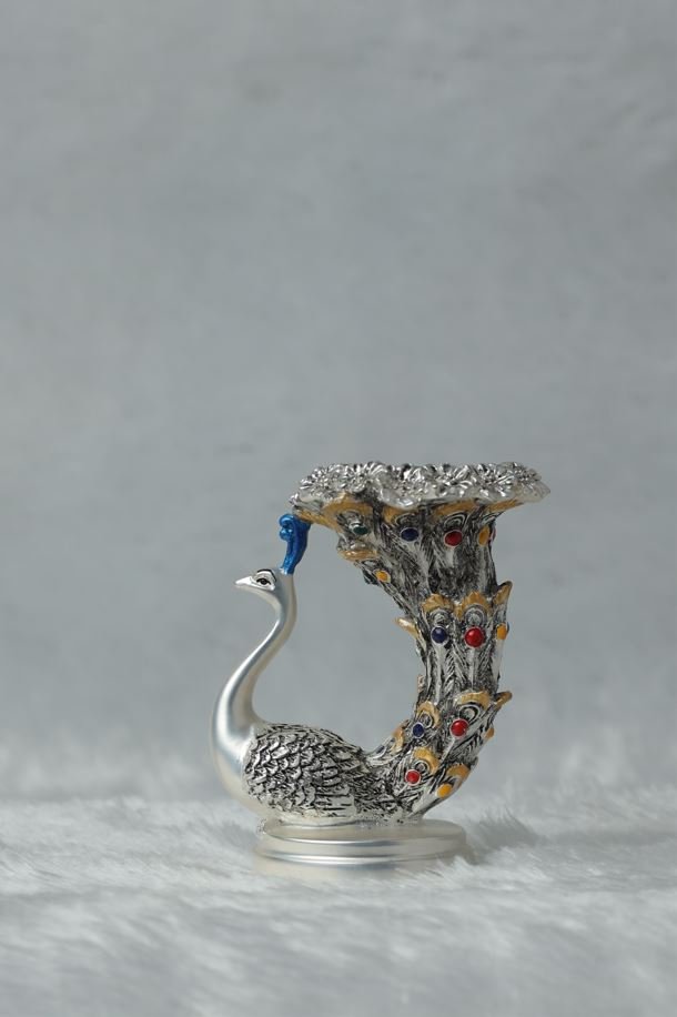 Elegant Silver Plated Antique Matt Finish Peacock Candle Holder