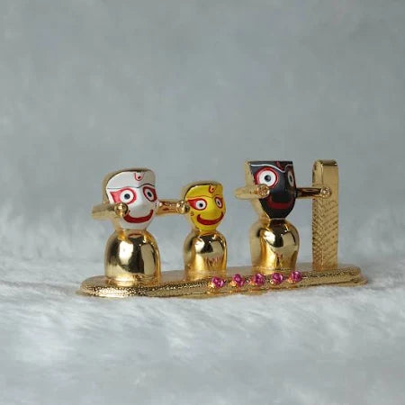 Gold Plated Jagannath, Balabhadra, Subhadra & Chakta Set GiftorDecor