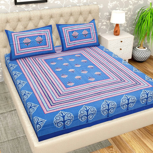 100% Cotton Bedsheet for Double Bed King Size with Pillow Cover Set, 220 TC Gift Or Decor