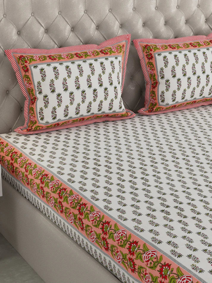 100% Pure Organic Cotton Fabric Hand Block Printed King Size Double Bedsheet with 2 Pillow Covers 340 TC Gift Or Decor