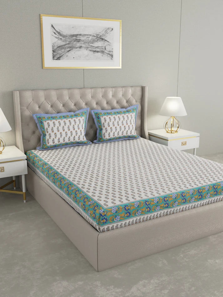 100% Pure Organic Cotton Fabric Hand Block Printed King Size Double Bedsheet with 2 Pillow Covers 340 TC Gift Or Decor