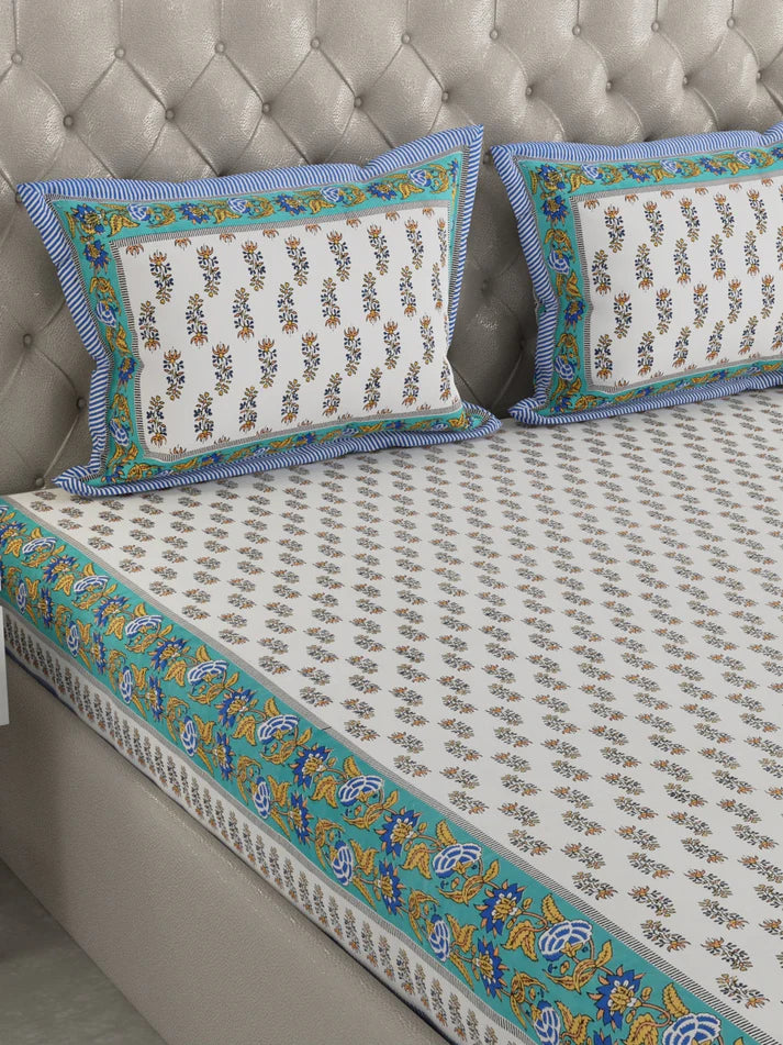 100% Pure Organic Cotton Fabric Hand Block Printed King Size Double Bedsheet with 2 Pillow Covers 340 TC Gift Or Decor