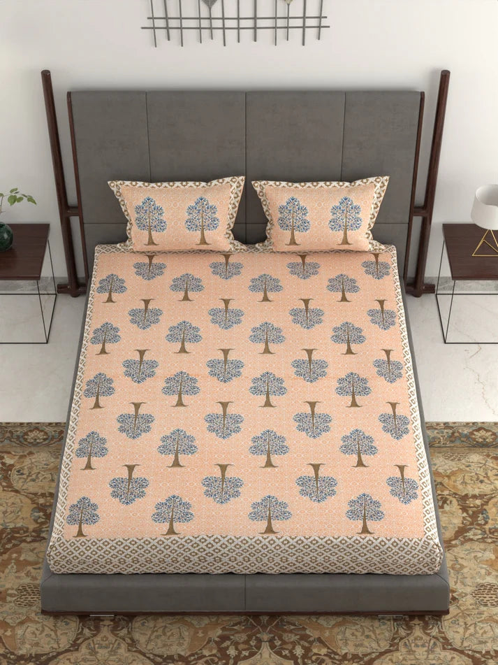 100% Pure Organic Cotton Fabric Jaipuri Hand Block Printed Jumbo King Size Double Bedsheet with 2 Pillow Covers Gift Or Decor