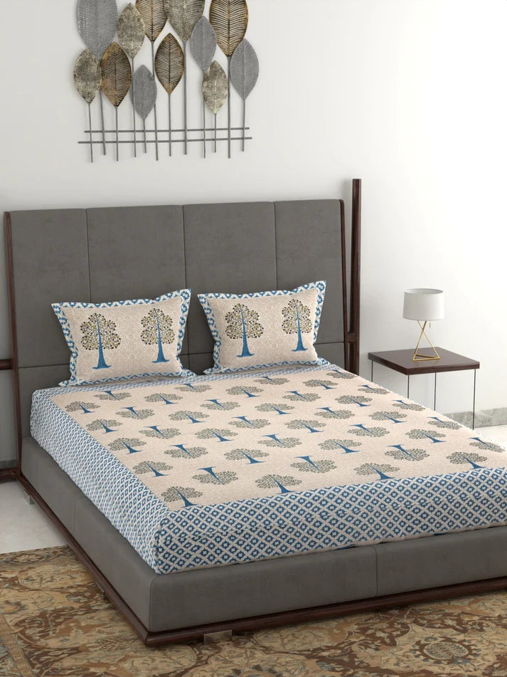 100% Pure Organic Cotton Fabric Jaipuri Hand Block Printed Jumbo King Size Double Bedsheet with 2 Pillow Covers Gift Or Decor