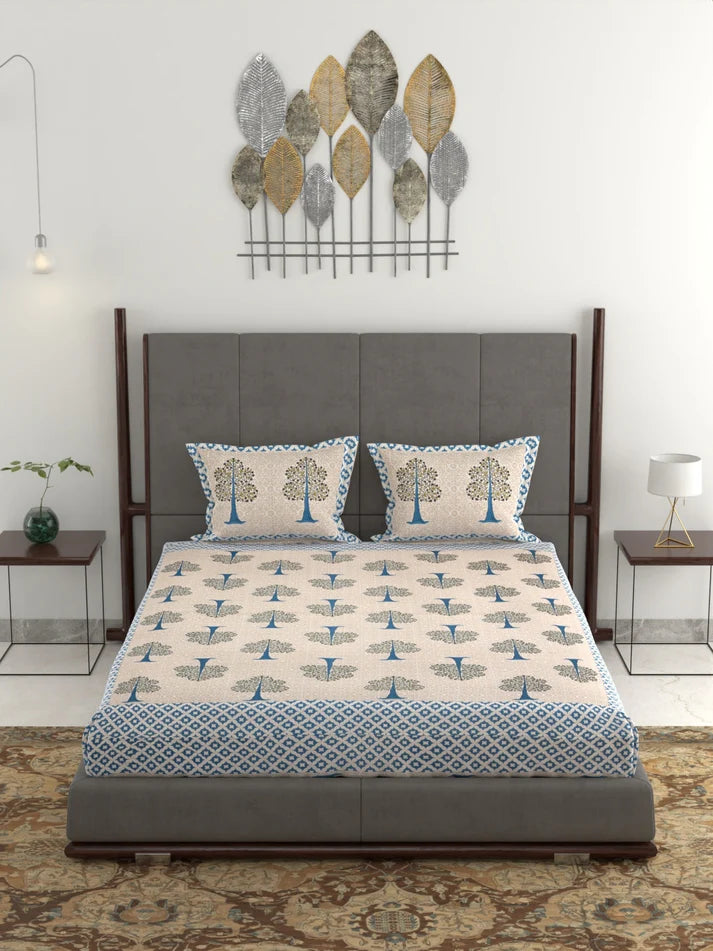 100% Pure Organic Cotton Fabric Jaipuri Hand Block Printed Jumbo King Size Double Bedsheet with 2 Pillow Covers Gift Or Decor