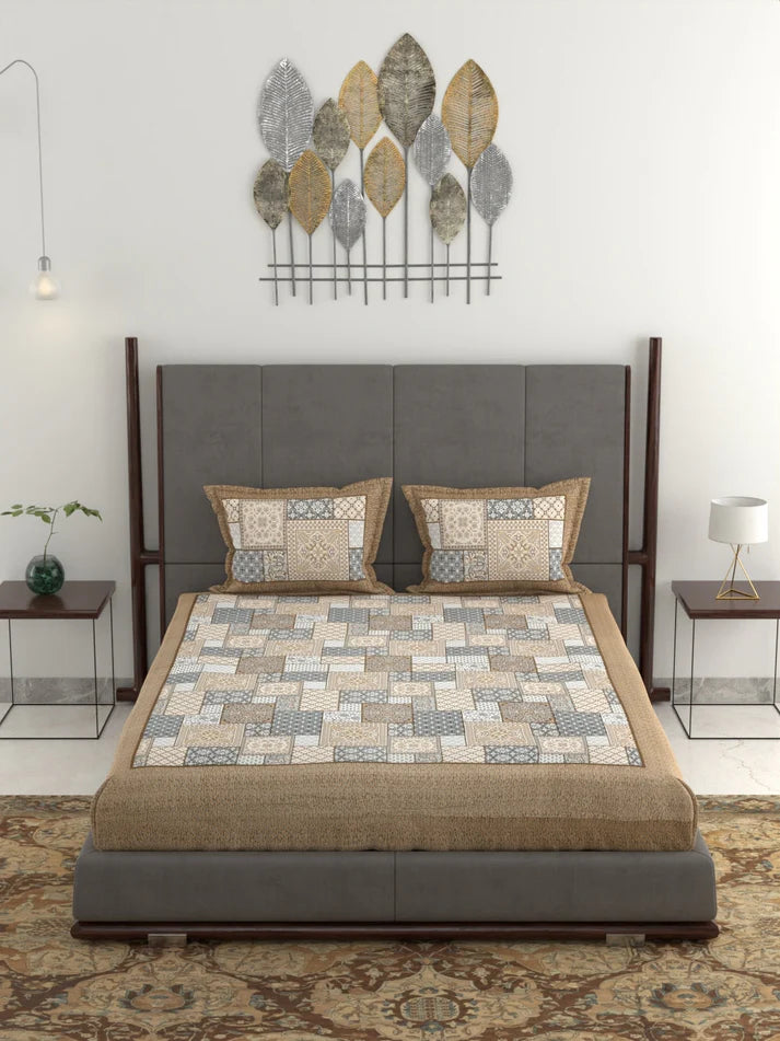 100% Pure Organic Cotton Fabric Jaipuri Hand Block Printed Jumbo King Size Double Bedsheet with 2 Pillow Covers Gift Or Decor
