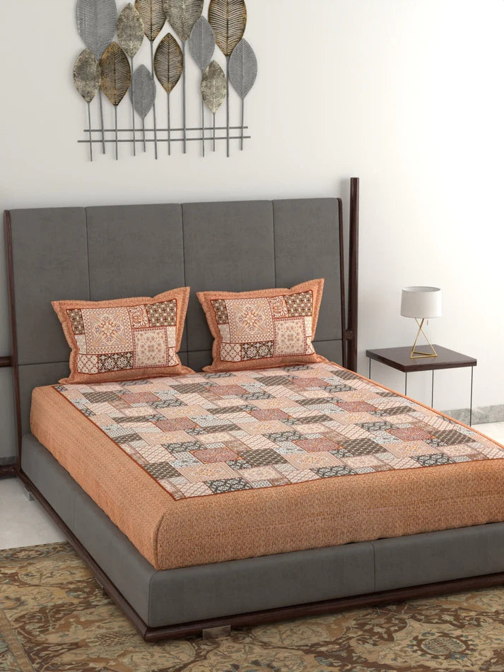 100% Pure Organic Cotton Fabric Jaipuri Hand Block Printed Jumbo King Size Double Bedsheet with 2 Pillow Covers Gift Or Decor