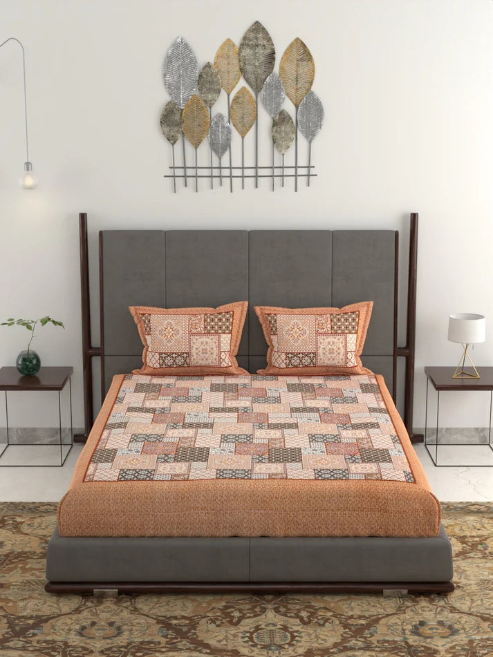 100% Pure Organic Cotton Fabric Jaipuri Hand Block Printed Jumbo King Size Double Bedsheet with 2 Pillow Covers Gift Or Decor