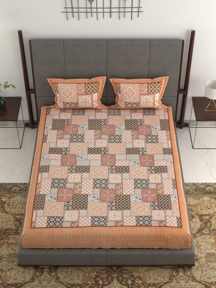 100% Pure Organic Cotton Fabric Jaipuri Hand Block Printed Jumbo King Size Double Bedsheet with 2 Pillow Covers Gift Or Decor