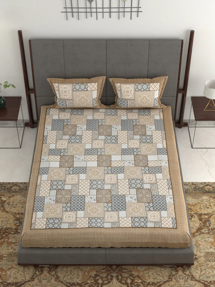 100% Pure Organic Cotton Fabric Jaipuri Hand Block Printed Jumbo King Size Double Bedsheet with 2 Pillow Covers Gift Or Decor