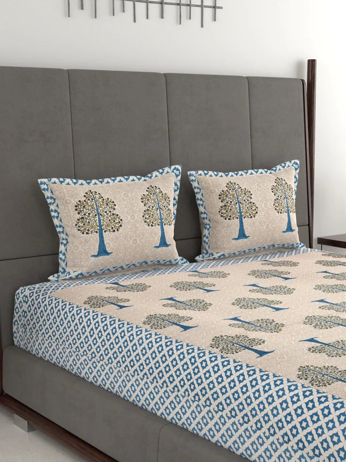 100% Pure Organic Cotton Fabric Jaipuri Hand Block Printed Jumbo King Size Double Bedsheet with 2 Pillow Covers Gift Or Decor