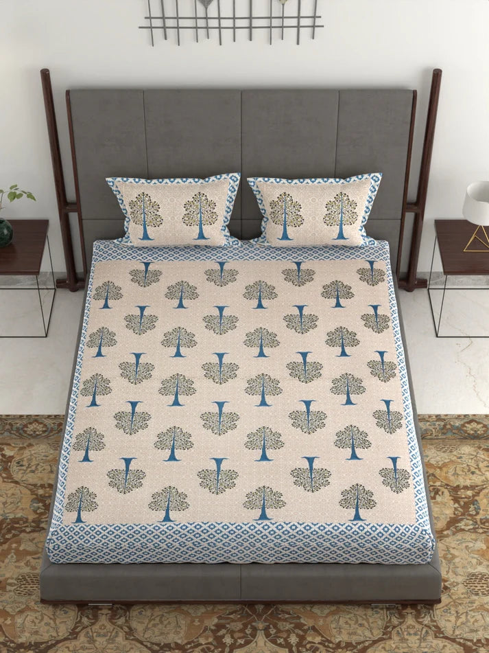 100% Pure Organic Cotton Fabric Jaipuri Hand Block Printed Jumbo King Size Double Bedsheet with 2 Pillow Covers Gift Or Decor