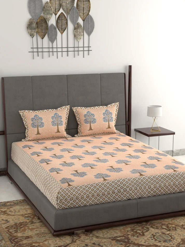 100% Pure Organic Cotton Fabric Jaipuri Hand Block Printed Jumbo King Size Double Bedsheet with 2 Pillow Covers Gift Or Decor
