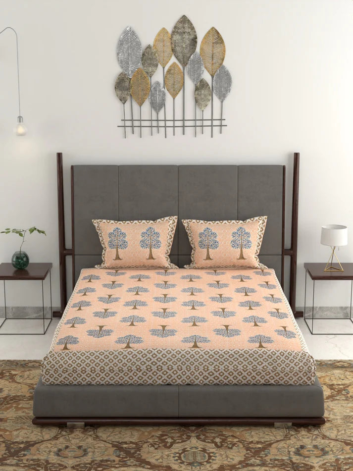 100% Pure Organic Cotton Fabric Jaipuri Hand Block Printed Jumbo King Size Double Bedsheet with 2 Pillow Covers Gift Or Decor