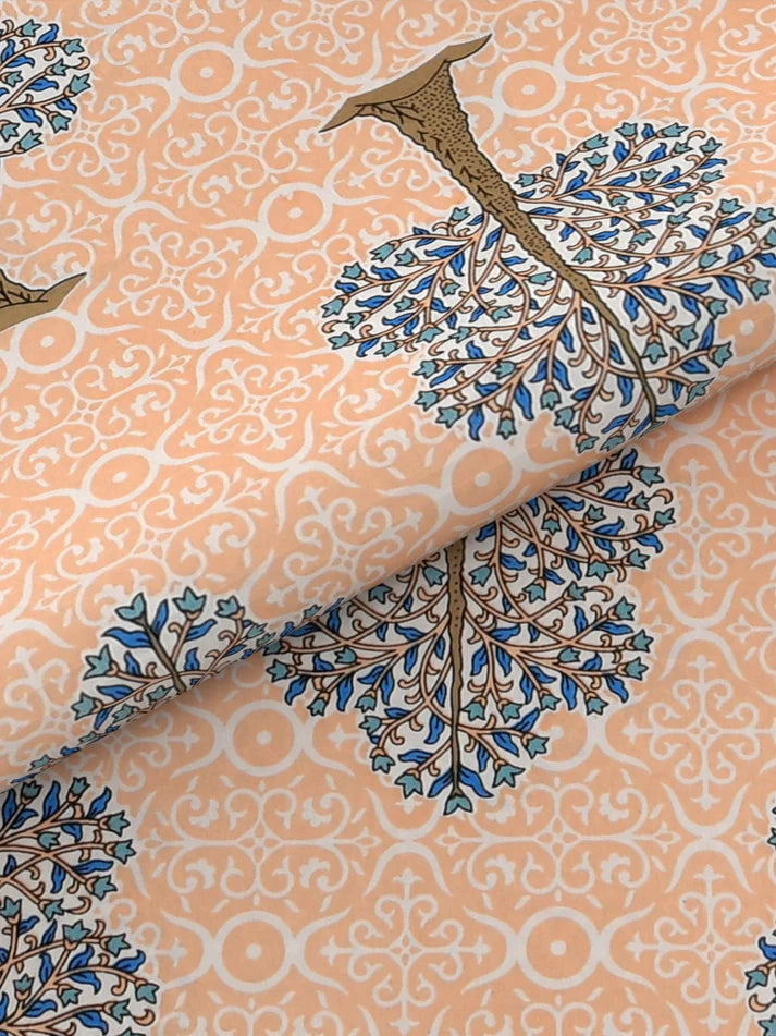 100% Pure Organic Cotton Fabric Jaipuri Hand Block Printed Jumbo King Size Double Bedsheet with 2 Pillow Covers Gift Or Decor