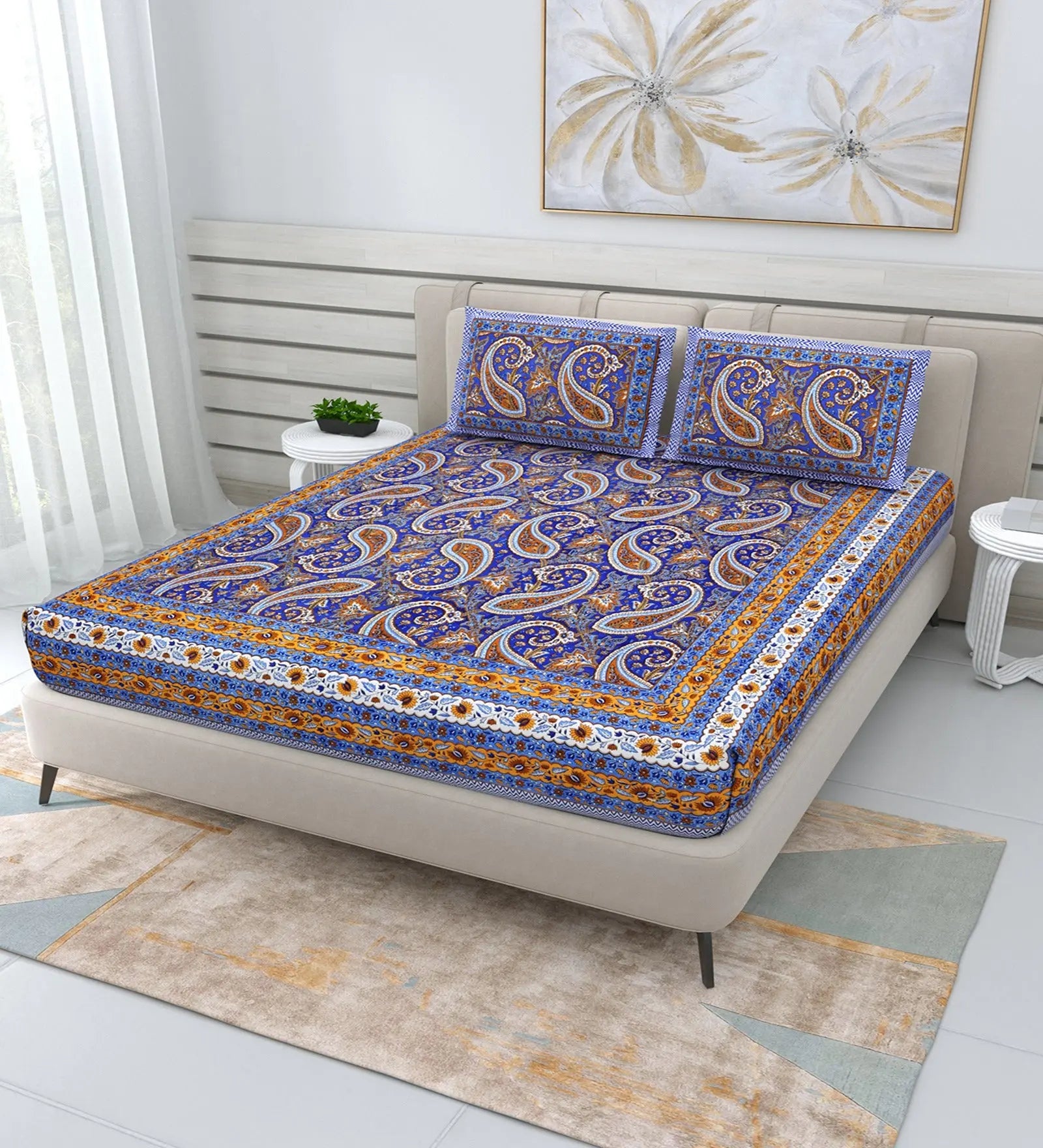 Cotton double bedsheet with pillow cover hotsell