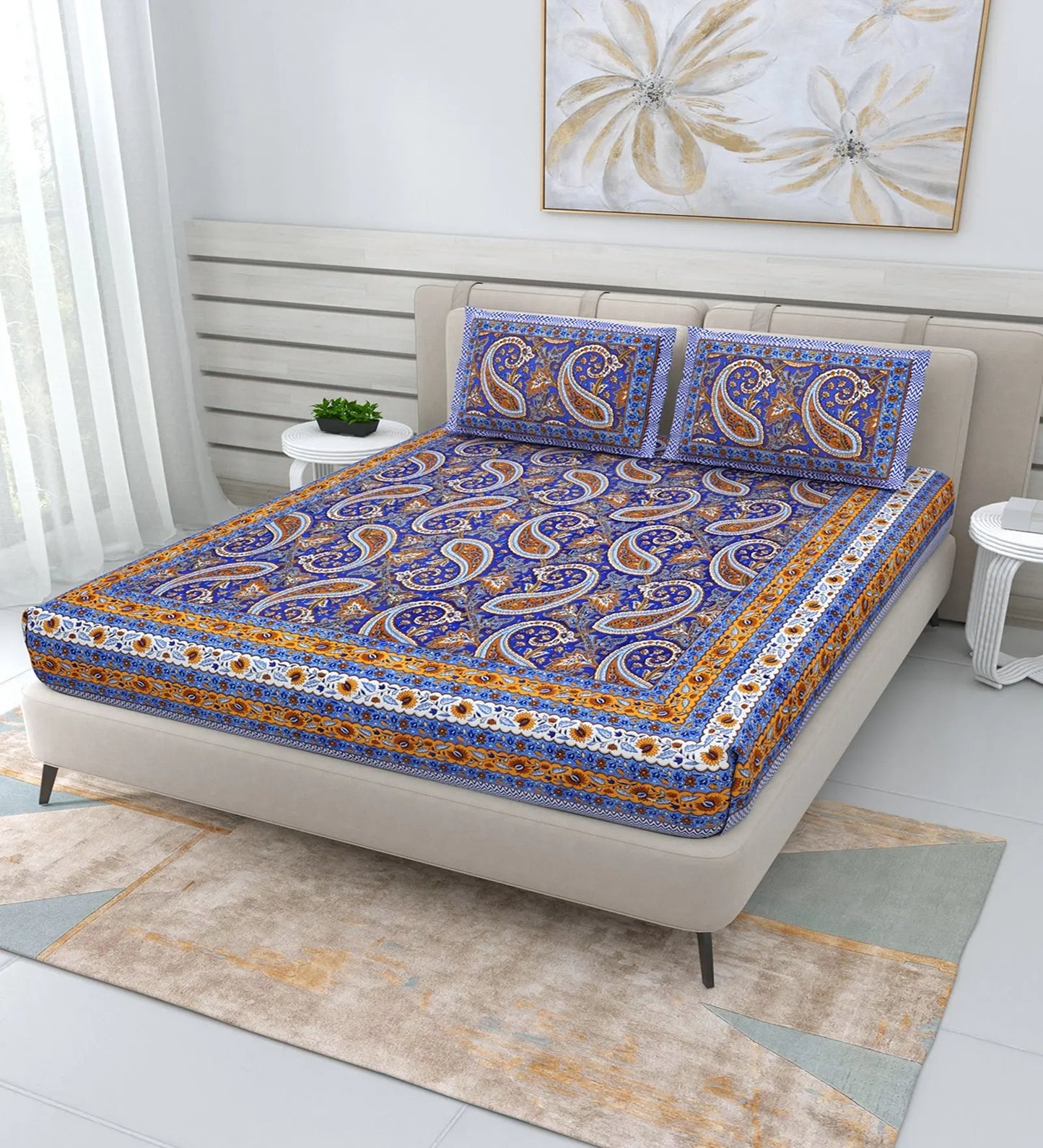 85 X 95 inch Queen Size 100% Cotton Bedsheet for Double Bed with Pillow Cover GiftorDecor