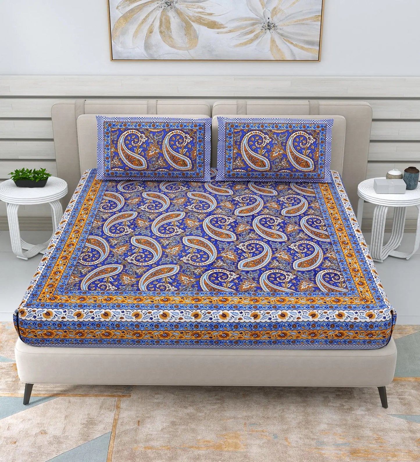 85 X 95 inch Queen Size 100% Cotton Bedsheet for Double Bed with Pillow Cover GiftorDecor