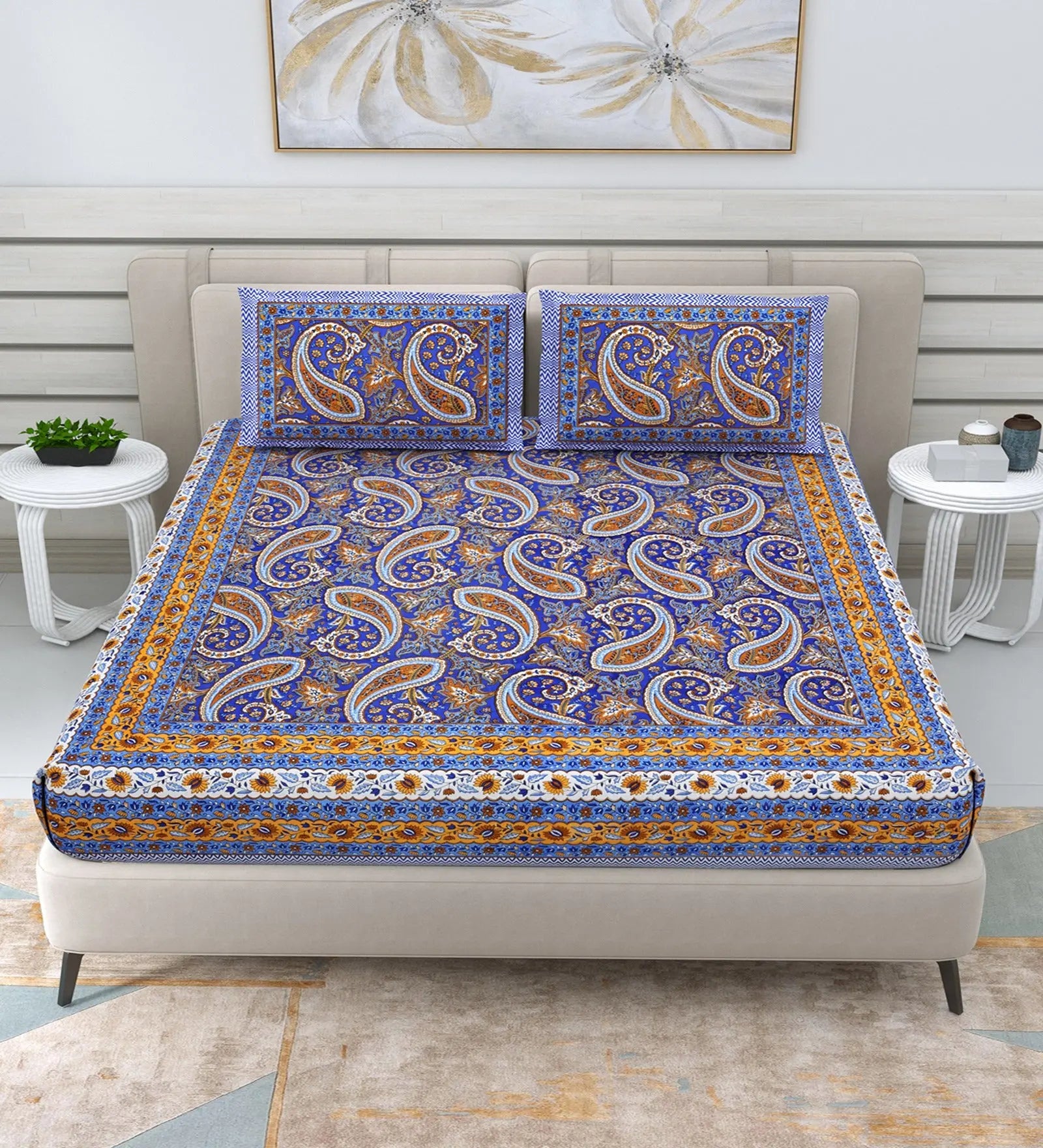 85 X 95 inch Queen Size 100% Cotton Bedsheet for Double Bed with Pillow Cover GiftorDecor