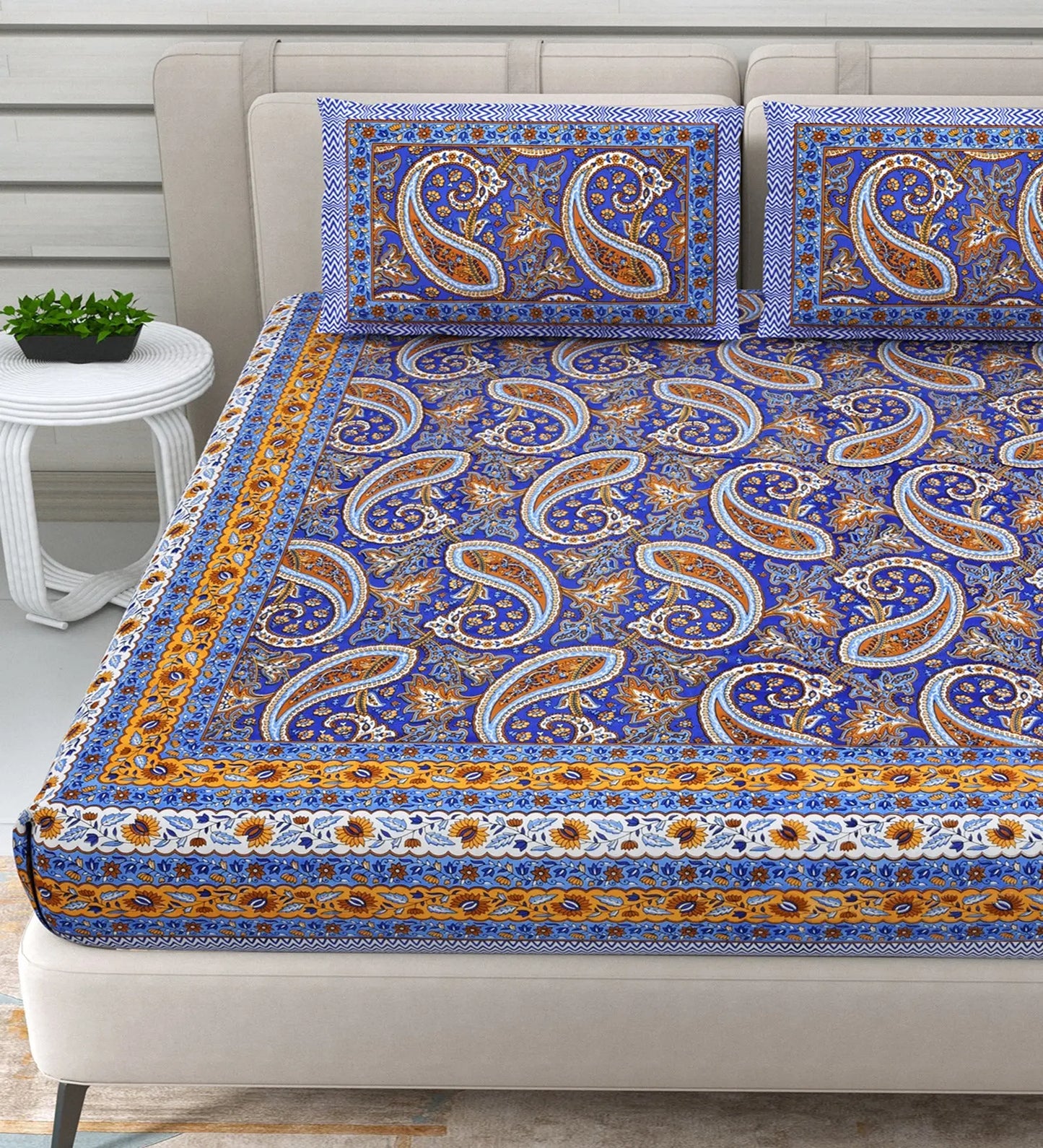 85 X 95 inch Queen Size 100% Cotton Bedsheet for Double Bed with Pillow Cover GiftorDecor