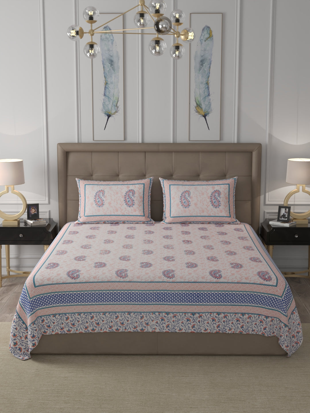 108 X 108 inch 100% Cotton Bedsheet for Double Bed Super King Size with Pillow Covers Gift Or Decor