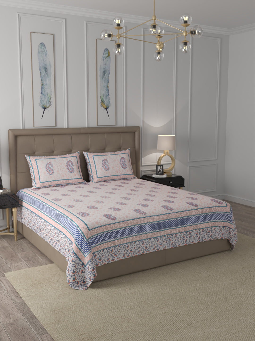 108 X 108 inch 100% Cotton Bedsheet for Double Bed Super King Size with Pillow Covers Gift Or Decor