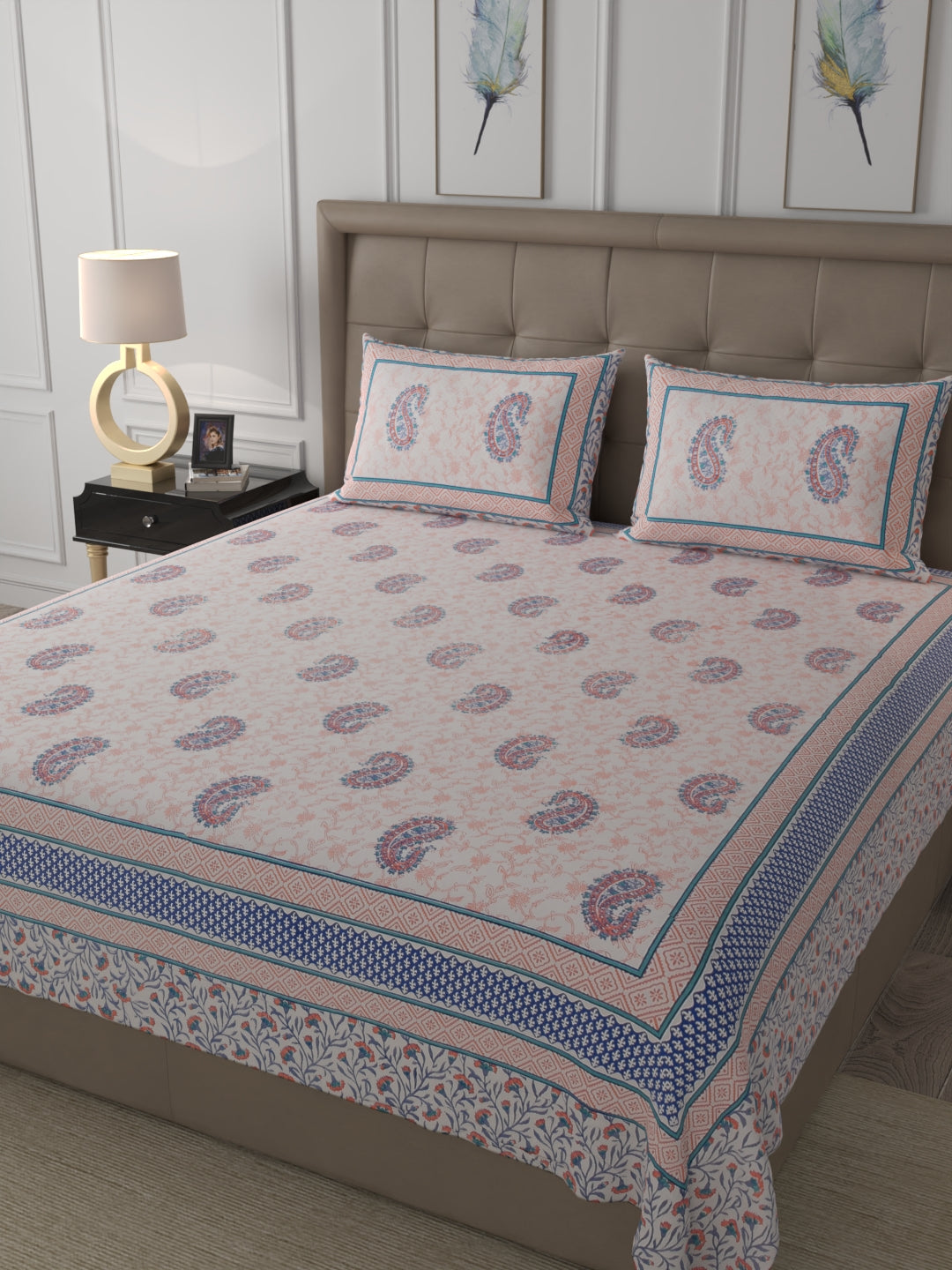 108 X 108 inch 100% Cotton Bedsheet for Double Bed Super King Size with Pillow Covers Gift Or Decor