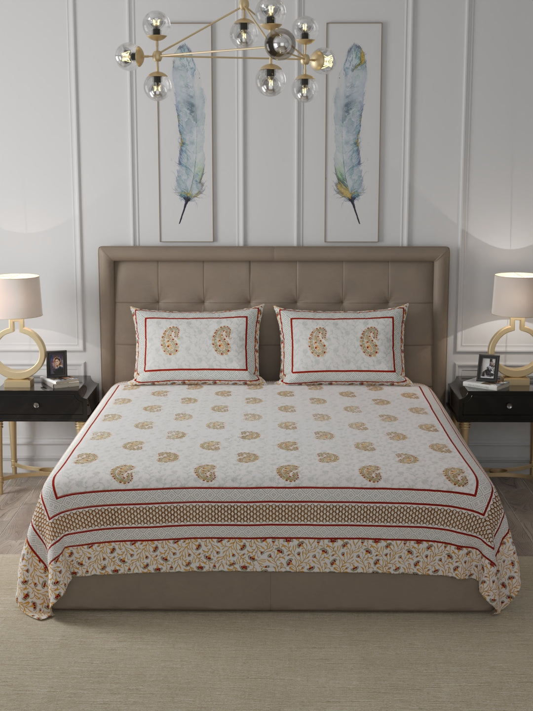 108 X 108 inch 100% Cotton Bedsheet for Double Bed Super King Size with Pillow Covers Gift Or Decor