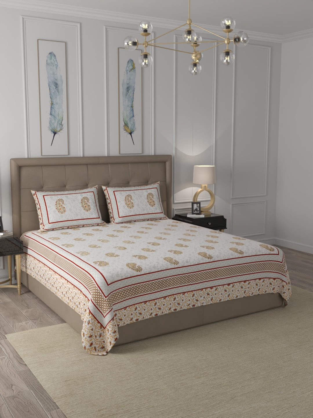 108 X 108 inch 100% Cotton Bedsheet for Double Bed Super King Size with Pillow Covers Gift Or Decor