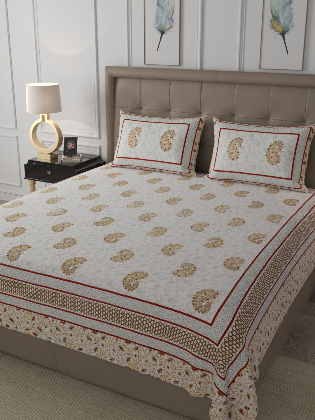 108 X 108 inch 100% Cotton Bedsheet for Double Bed Super King Size with Pillow Covers Gift Or Decor