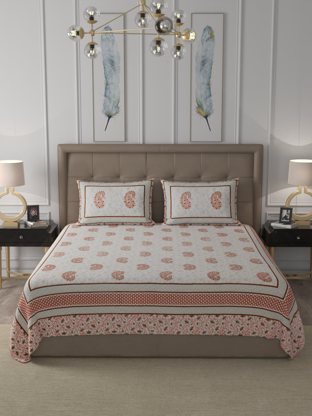 108 X 108 inch 100% Cotton Bedsheet for Double Bed Super King Size with Pillow Covers Gift Or Decor
