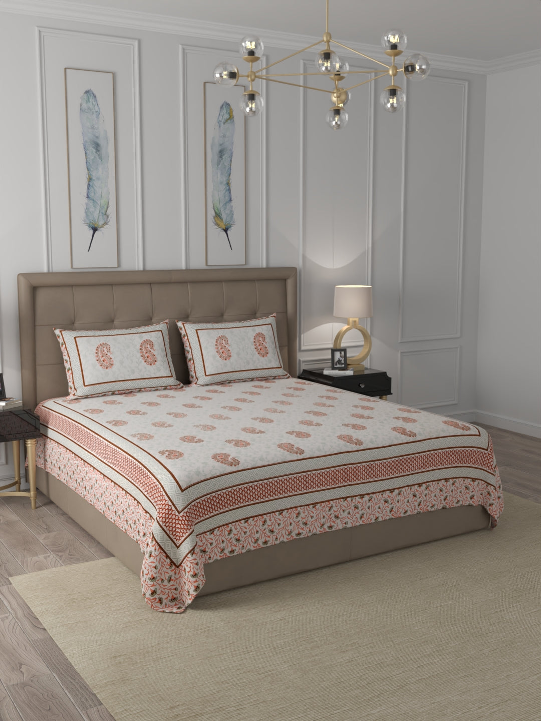 108 X 108 inch 100% Cotton Bedsheet for Double Bed Super King Size with Pillow Covers Gift Or Decor