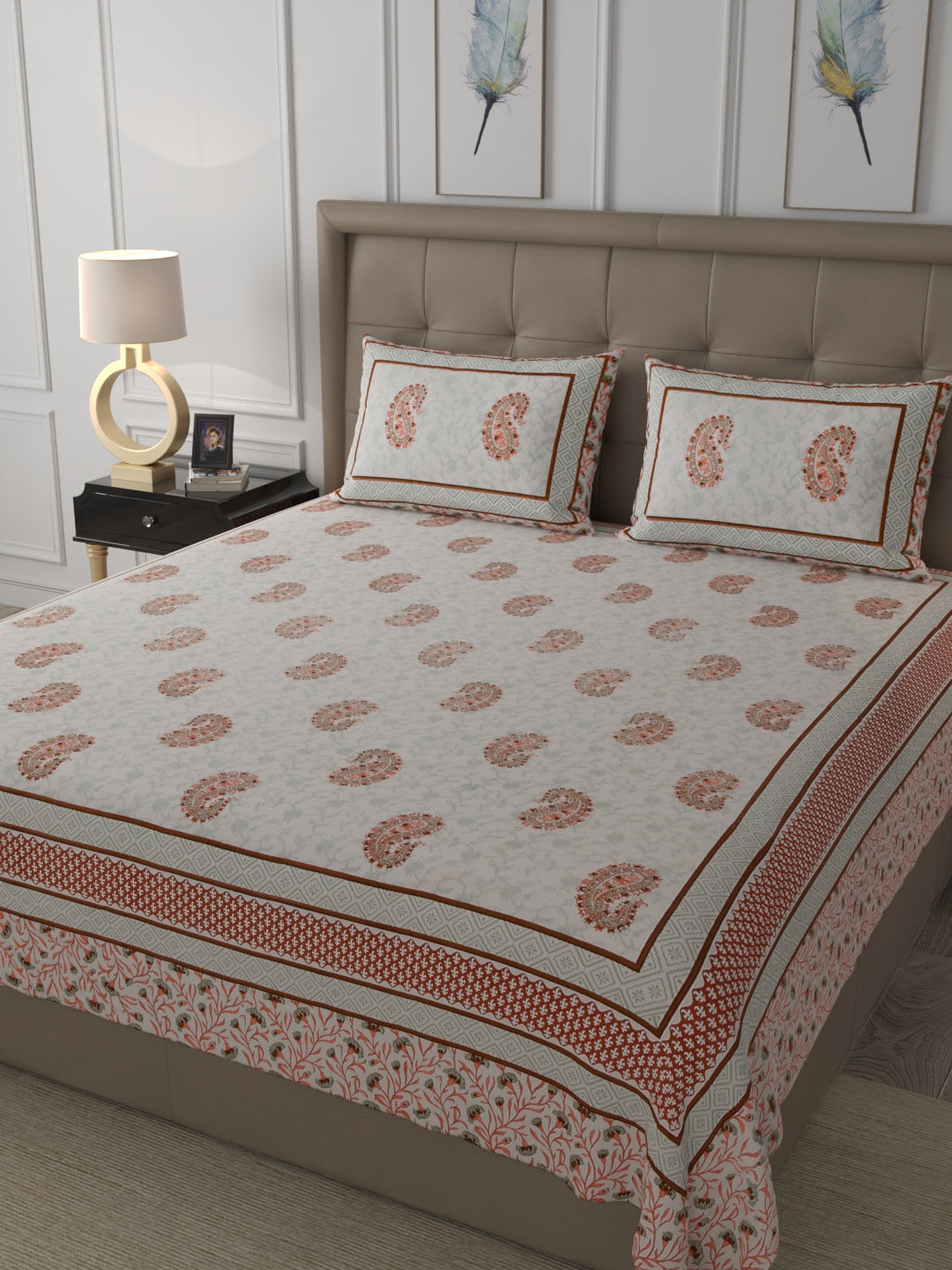 108 X 108 inch 100% Cotton Bedsheet for Double Bed Super King Size with Pillow Covers Gift Or Decor