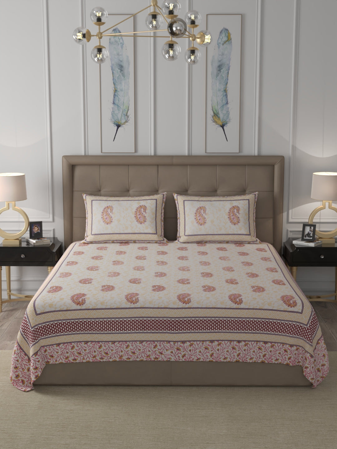 108 X 108 inch 100% Cotton Bedsheet for Double Bed Super King Size with Pillow Covers Gift Or Decor