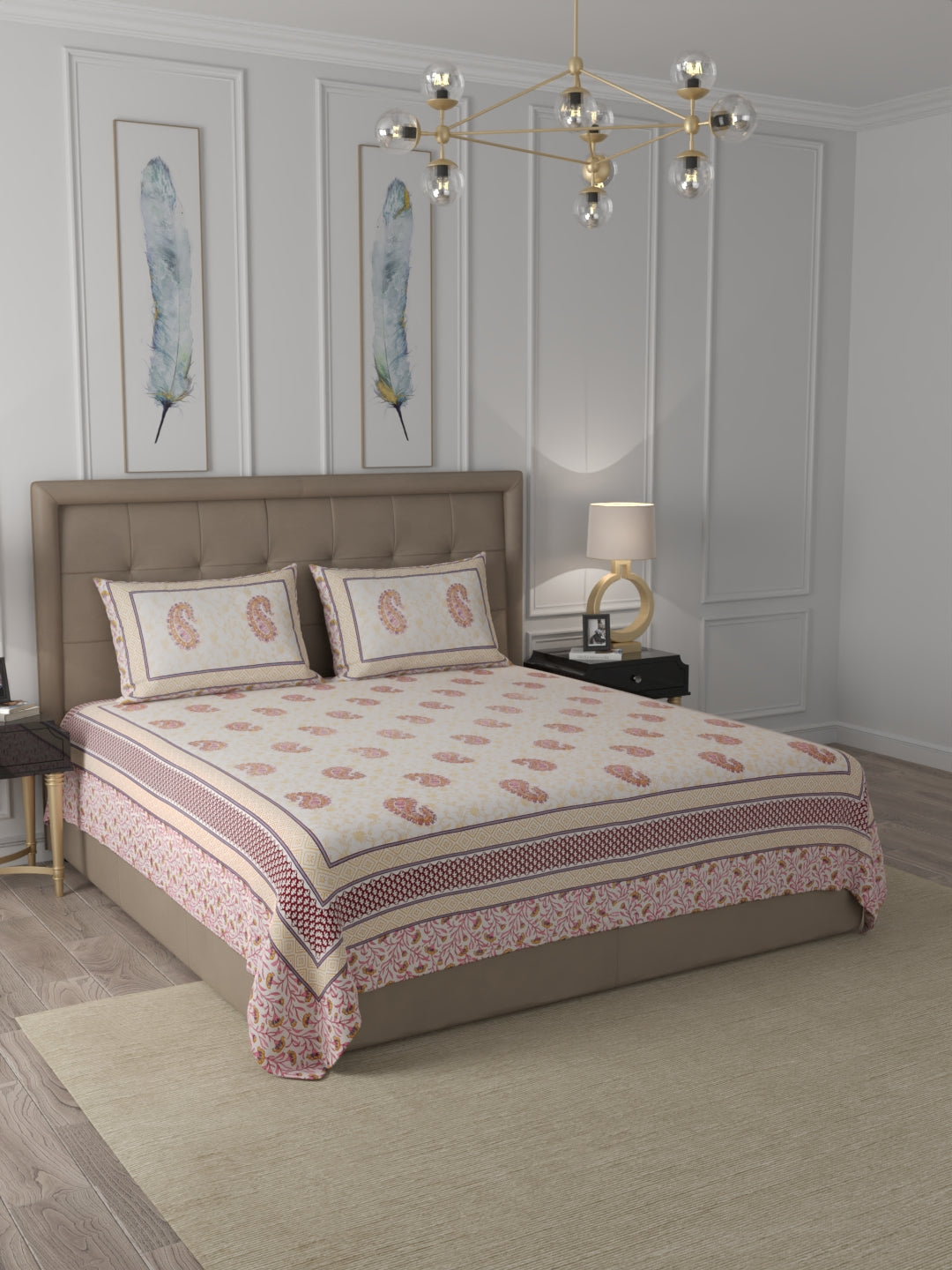 108 X 108 inch 100% Cotton Bedsheet for Double Bed Super King Size with Pillow Covers Gift Or Decor
