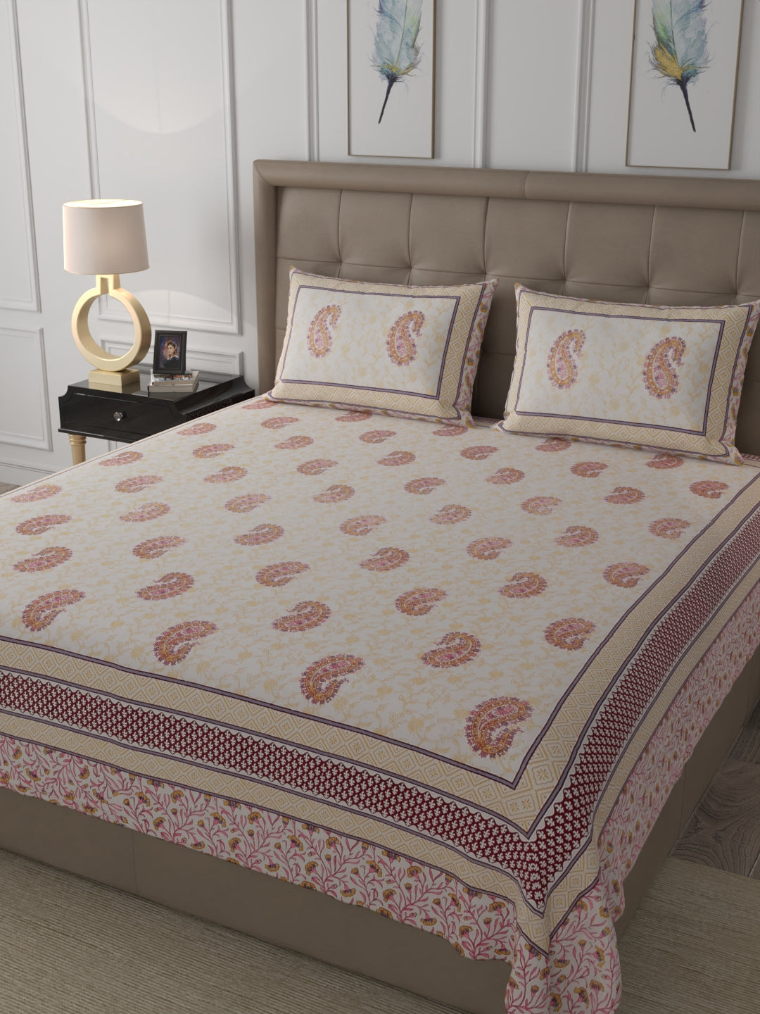 108 X 108 inch 100% Cotton Bedsheet for Double Bed Super King Size with Pillow Covers Gift Or Decor