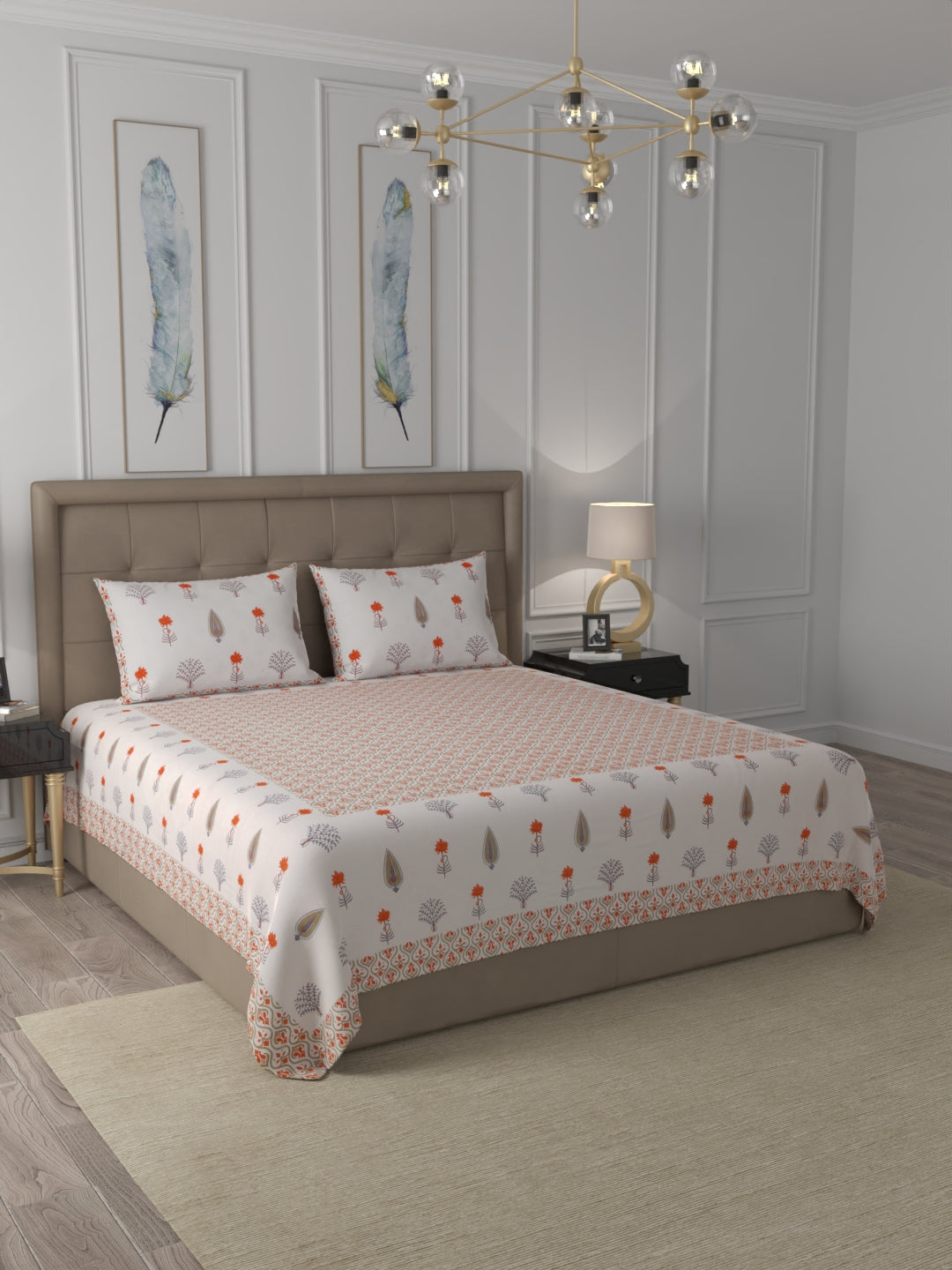 108 X 108 inch 100% Cotton Bedsheet for Double Bed Super King Size with Pillow Covers Gift Or Decor