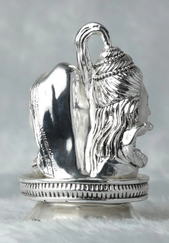 Silver Plated Antique Finish Shivling with Ganesha, Parvati Idol GiftorDecor